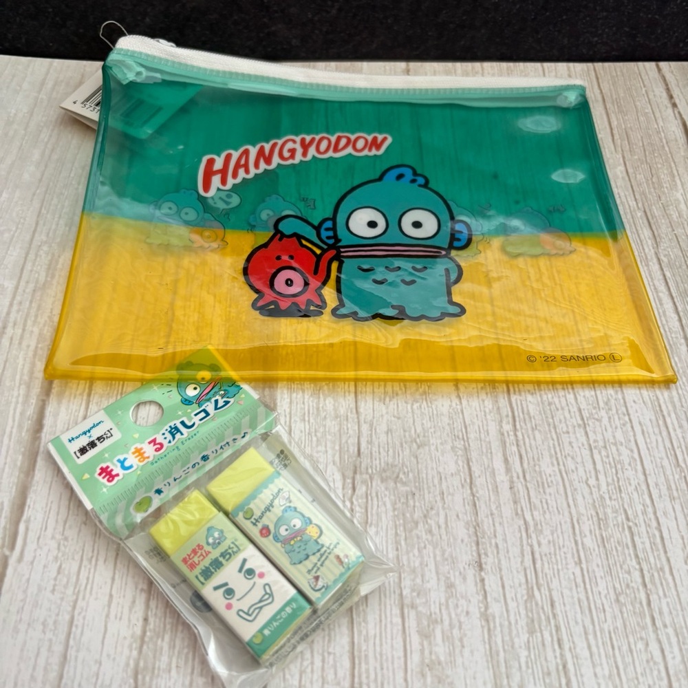 Sanrio Hangyodon Flat Zipper Bag Pouch Aqua Yellow New 2022 Cute Japan Rare